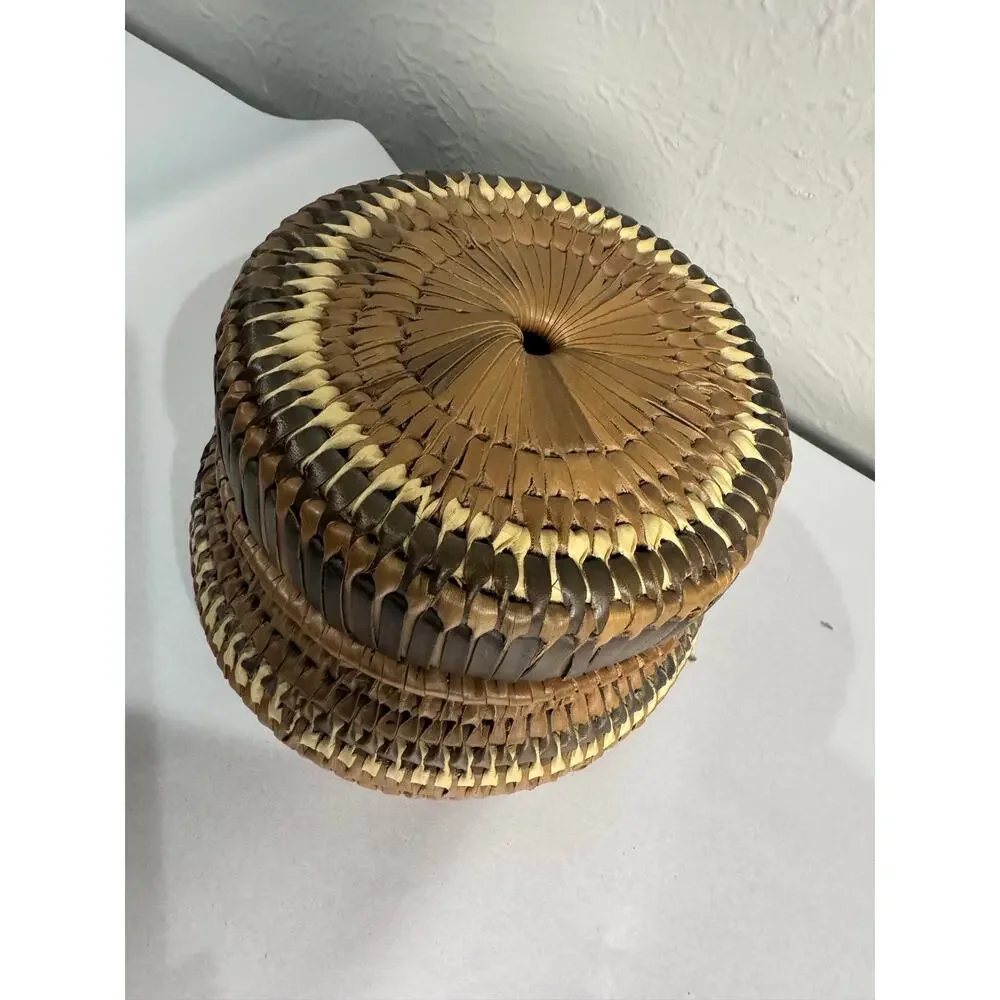 Indonesian Coiled Rattan Lidded Basket